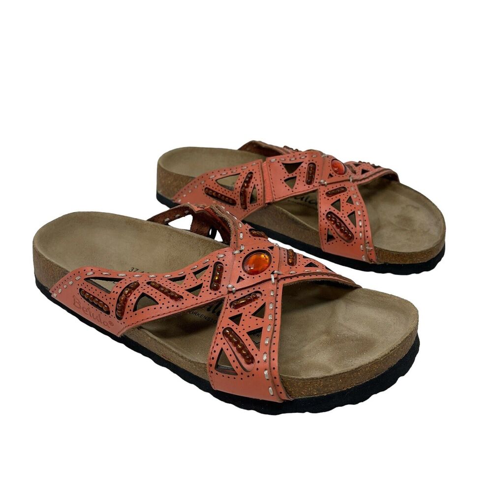Birkenstock Betula Joyce 37 6/6/5 NARROW Leather Sandals Slides Orange Womens